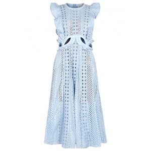 self-portrait - Sky Blue Cutout Guipure Lace and Broderie Anglaise Dress - 2